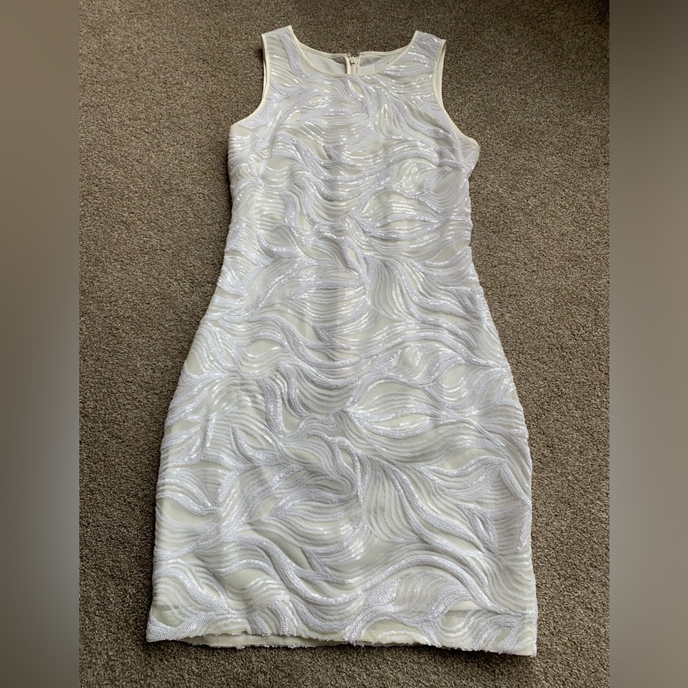 White sequined fitted mini dress